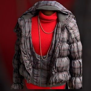 Amazing Guess Tartan Plaid Down Puffer Coat
